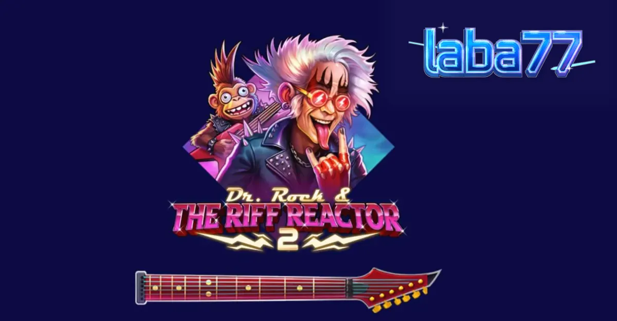 Dr. Rock & the Riff Reactor 2 dengan latar belakang panggung konser neon